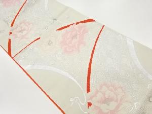 孔雀に牡丹模様織出し袋帯